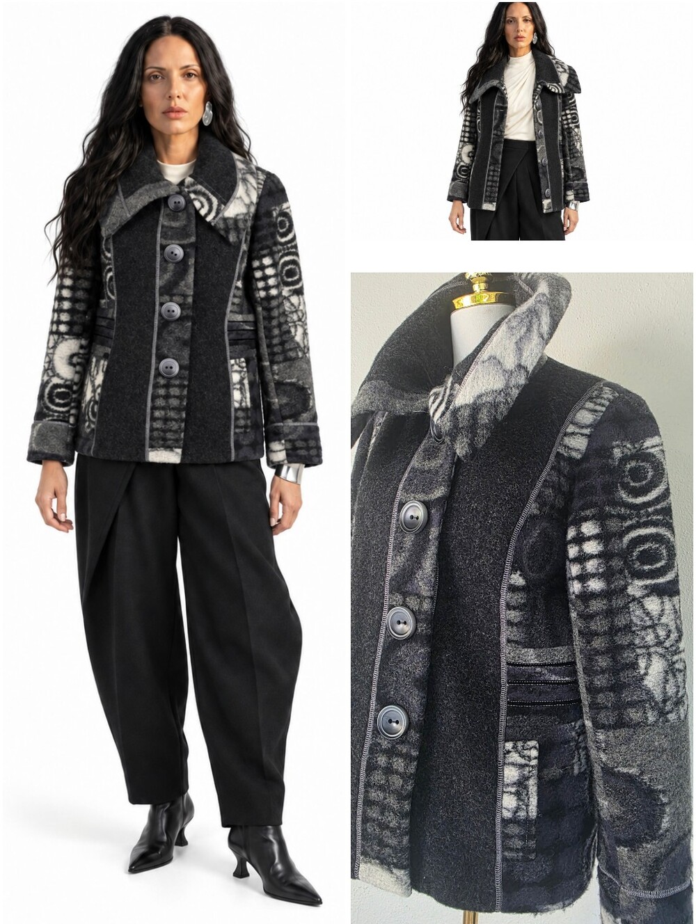 VEX Collection 100% Wool Abstract Art to Wear Statement Collar Jacket 42 us 10